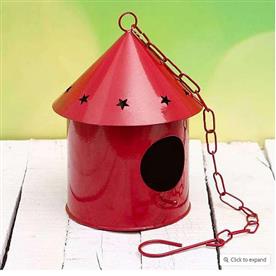 Round metal birdhouse (red)