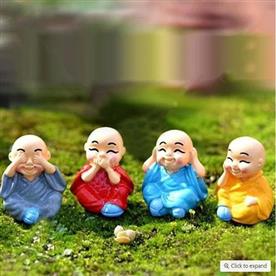 Cute monks plastic miniature garden toys (small, gloss finish) - 4 pieces