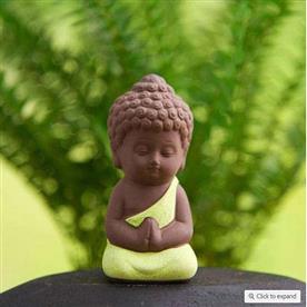 Praying buddha ceramic miniature garden toy (parrot green, matt finish) - 1 piece