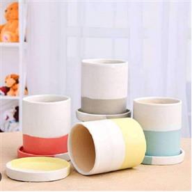 3.1 inch (8 cm) cylindrical ceramic pots with plates