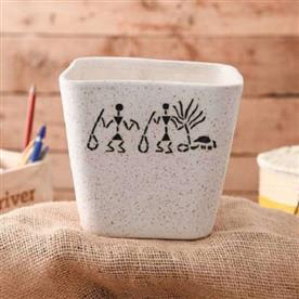 5.9 inch (15 cm) warli painting cup marble finish round ceramic pot (white)