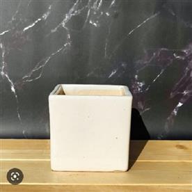3.3 inch (8 cm) square box ceramic pot (white)