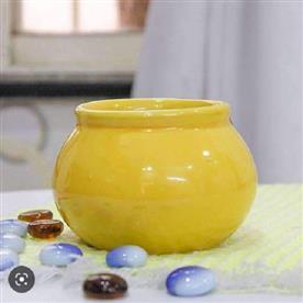 3 inch (8 cm) handi shape round ceramic pot (yellow)