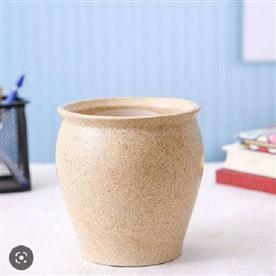 4.9 inch (12 cm) matka vase marble finish round ceramic pot (light brown)