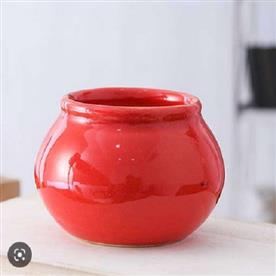 3 inch (8 cm) handi shape round ceramic pot (red)