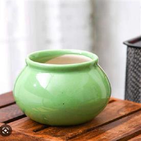 3 inch (8 cm) handi shape round ceramic pot (green)