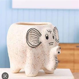 3.7 inch (9 cm) elephant shape marble finish ceramic pot (white)