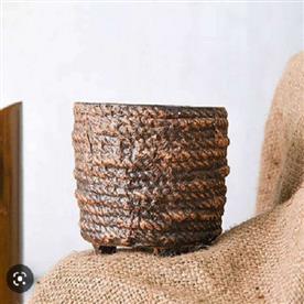 4.7 inch (12 cm) rope design round ceramic pot (brown)
