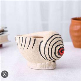 3.5 inch (9 cm) shankh shape ceramic pot (light brown)