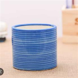 4.1 inch (10 cm) ring design cylindrical ceramic pot (blue)
