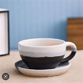 4.4 inch (11 cm) cp001 cup shape round ceramic pot with plate (white, black)