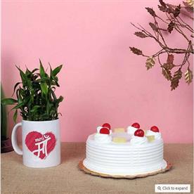 Treat your mom with a cake and 2 layer lucky bamboo in a mug