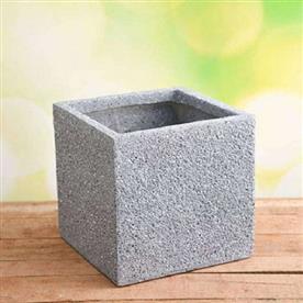 10 inch (25 cm) oth-12 stone finish square fiberglass planter (grey)