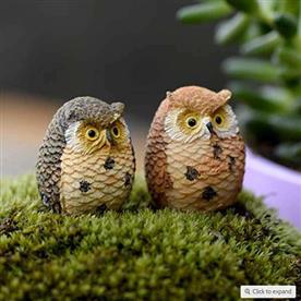 Owls plastic miniature garden toys (brown) - 1 pair